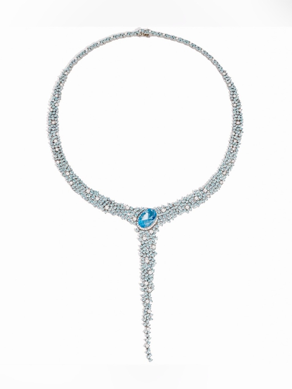 APM Monaco Lagoon Blue Y-Drop Pavé Necklace